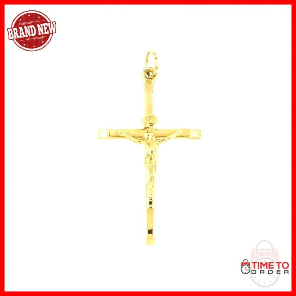 14k Gold Italian Crucifix Charm Pendant Fits 4mm Necklace
